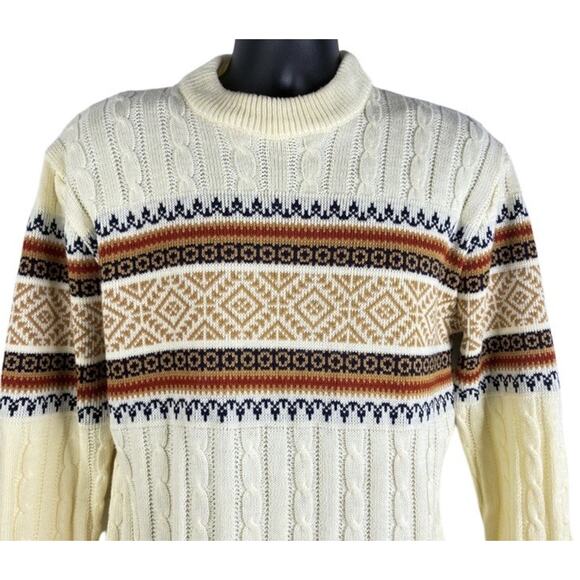 Vtg JCPenney's Men's Cream Rust Knit Fair Isle Nordic Ski Sweater Size M 70’s EC - Picture 4 of 15